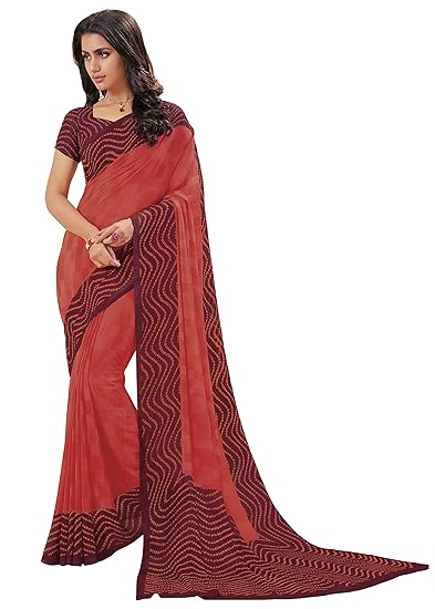 Womens Pink Georgette Printed Saree And Blouse Material_RKSCSU35121