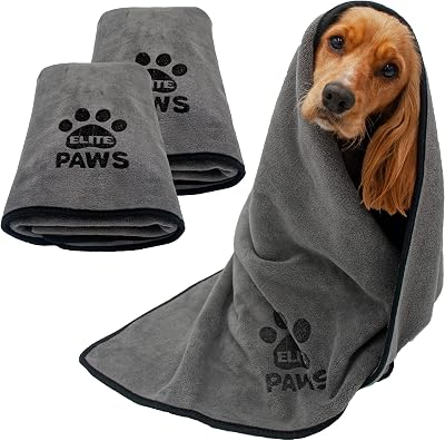 Elite Paws Ultra-Absorbent Luxury Dog Towel 140x70cm 2 Pack Charcoal Grey