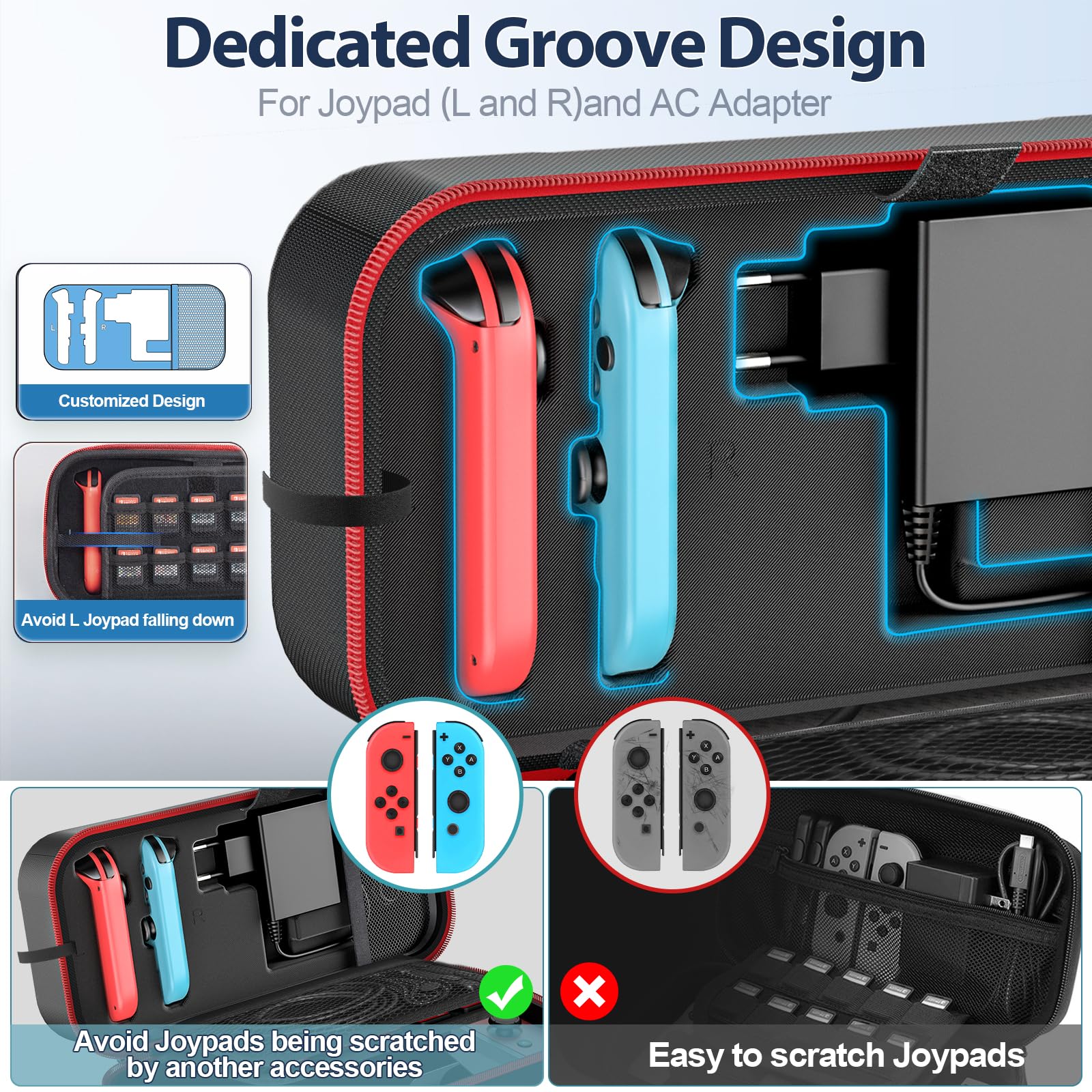 OIVO Switch Tasche für Nintendo Switch/OLED-Modell, große Tragetasche für Joycon und EU Netzteil, Harte Hülle mit Aufbewahrung für 20 Spiele & Zubehör, Rot 6