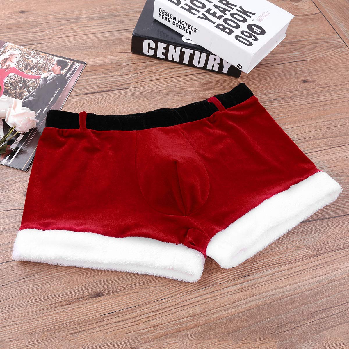 YiZYiF Mens Velvet Red Boxer Briefs Christmas Holiday Shorts Santa