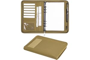 Kosibate Tactical Notebook Padfolio Ring Binder with 80 Sheets, Tactical Binder Zippered for Folders, Cards Refillable 6-Ring Notepad,Army Military Waterproof Notebook Cover(Khaki,7.3"x10.1")