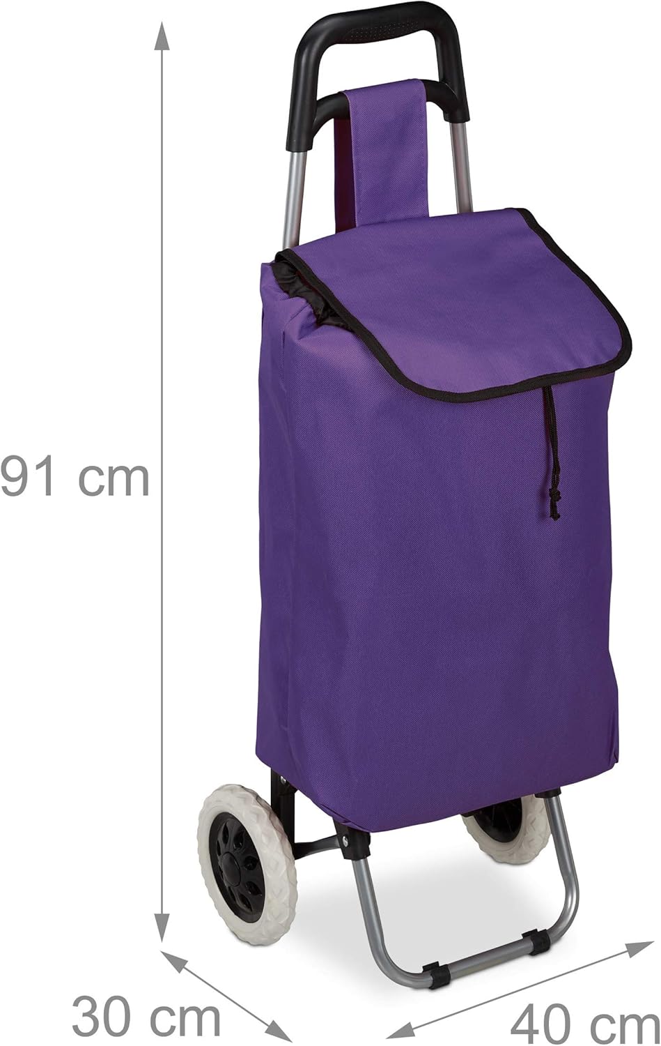 Relaxdays Shopping Trolley, Folding, 25 L Grocery Tote with Casters, 10 kg Capacity, 91 x 40 x 30 cm, Purple - Image 5