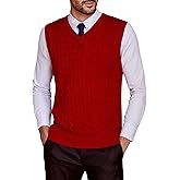 Kallspin Mens Sweater Vest Wool Blend Cable Knit V Neck Sleeveless Pullover Casual Bussiness Knitwear