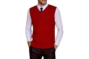 Kallspin Mens Sweater Vest Wool Blend Cable Knit V Neck Sleeveless Pullover Casual Bussiness Knitwear