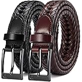 CHAOREN Leather Braided Belts for Men 2 Pack - 1 1/8" Leather Belts in Package Box - Versatile Style Solution