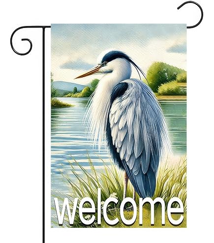 Moslion Gartenflagge Reiher-Design – Aquarell, 30.5x45.7 Cm, Doppelseitig, Aus Baumwollleinen, Wetterfest