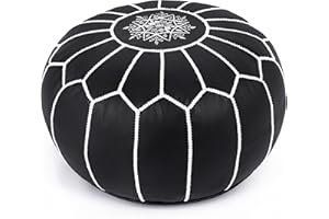 Marrakesh Gallery Genuine Leather Round Pouf Unstuffed - Moroccan Ottoman Footstool, Footrest Cover - Boho Decor - Bohemian Living Room, Bedroom, Kids Room, Gift & Wedding