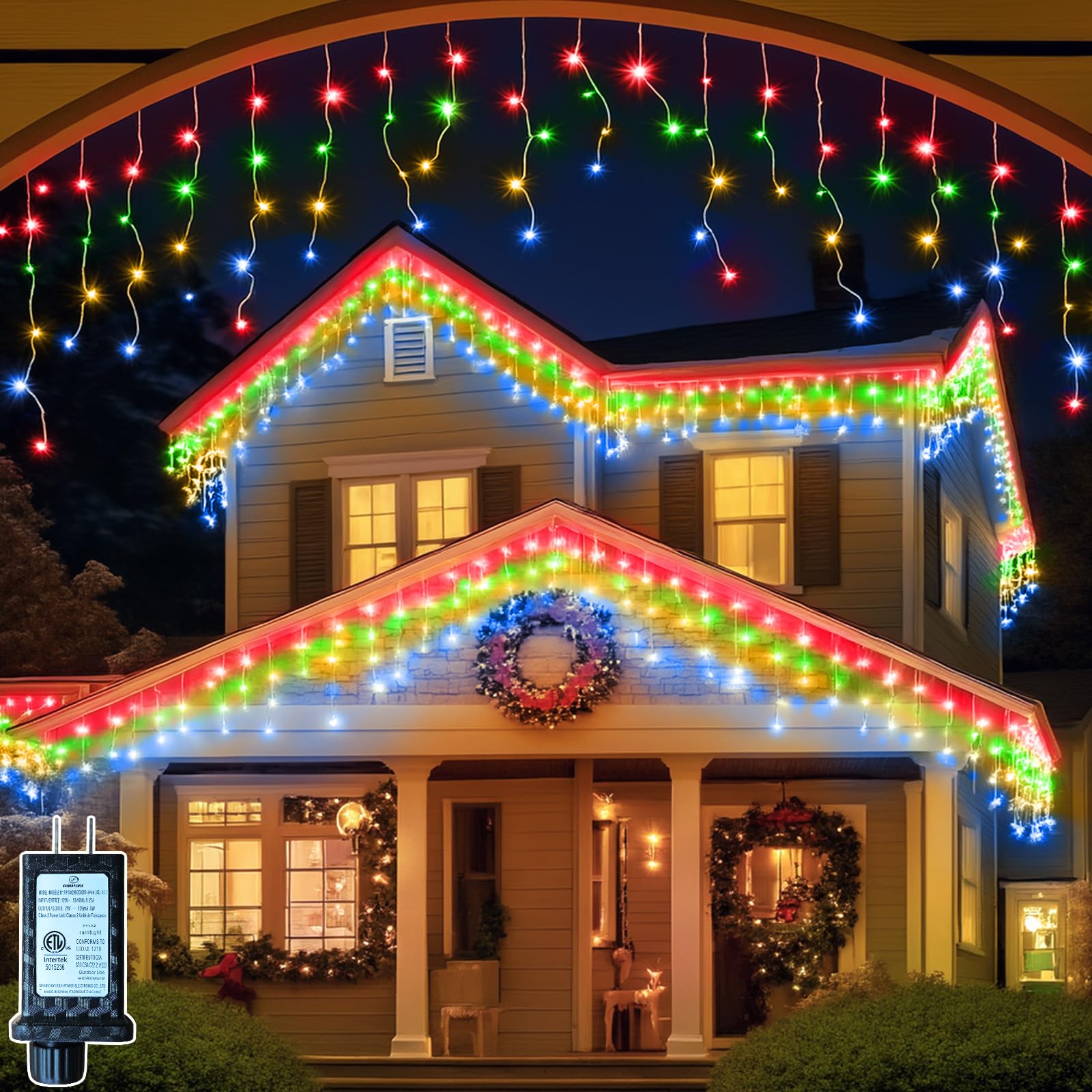 Photo 1 of 131FT 1280 LED Icicle Outdoor String Lights Multicolor - Waterproof Christmas Curtain Lights, 8 Modes Twinkle Function for Patio, Wedding, Holiday, Party Decorations