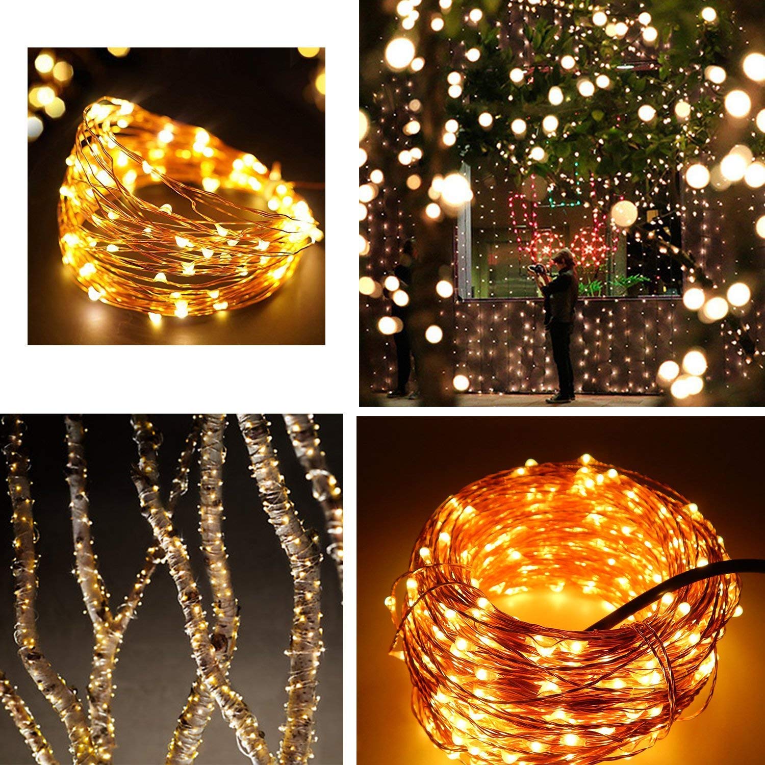 Elebor LED Fairy Lights, 2 Packs 33ft 100LED Remote Control Waterproof Deco Rope Lights Battery Operated String Lights Copper Wire Lights for Christmas (Warm)