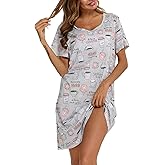 ENJOYNIGHT Womens Nightgowns Cotton Sleepwear Plus Size Sleep Shirt Short Sleeve Nightshirt Print Sleepshirt