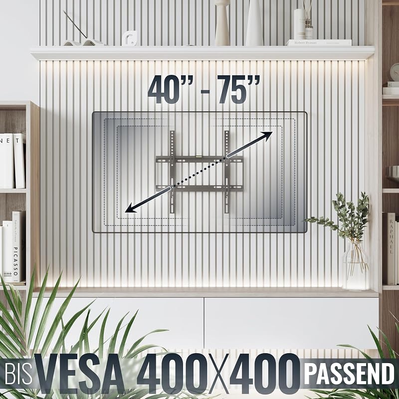 TV Wandhalterung Fernseher Halterung F0144 für 40-75 Zoll Fernsehhalterung Wand flach Ultra Slim universal Wandhalter Smart OLED Curved bis 75 kg VESA 400 x 400 mm