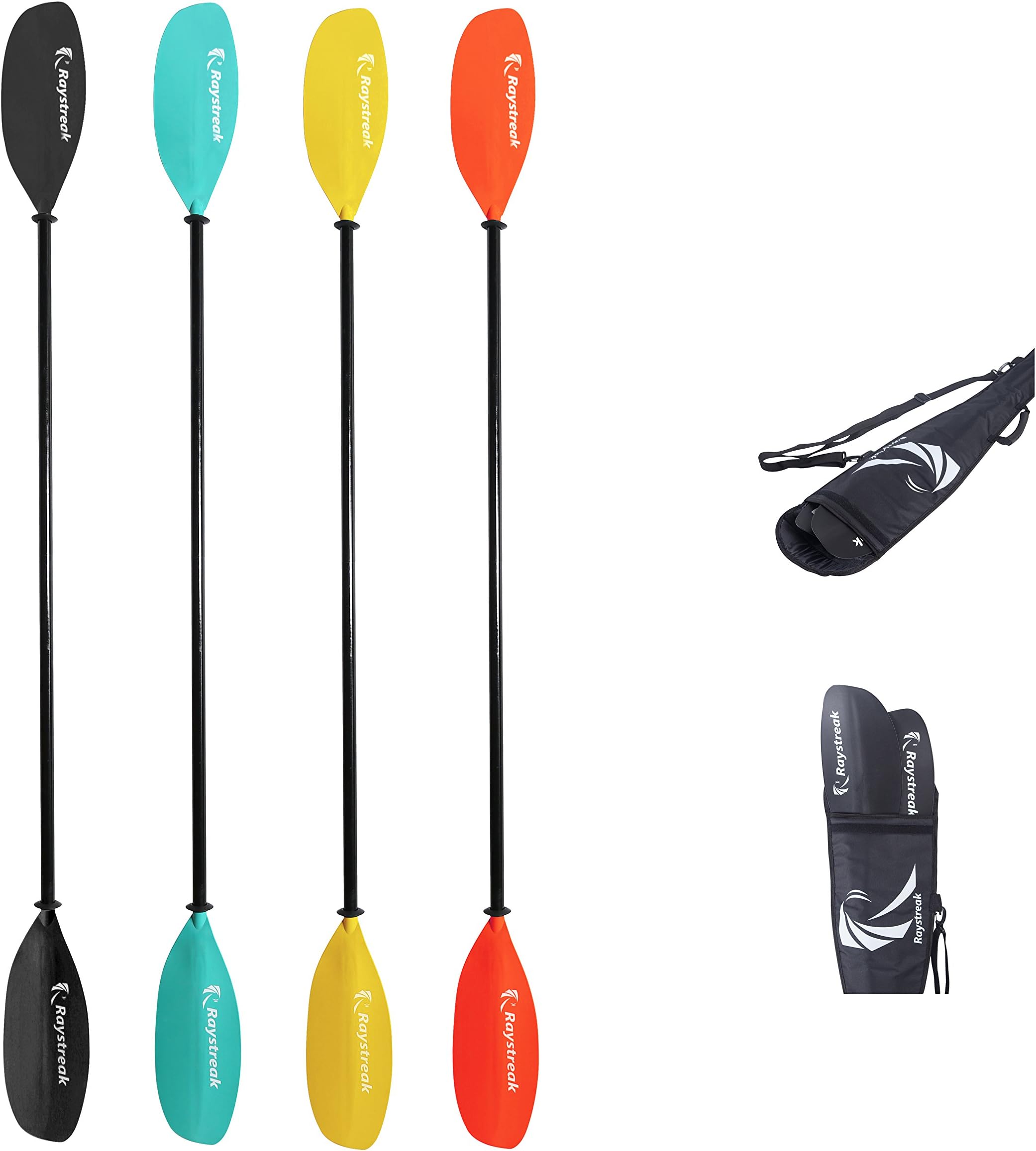RAYSTREAK 3-Piece Adjustable Fiberglass Kayak Paddle with Free Carry Bag| Boat Canoe Kayak Oar with Black/Blue/Red/Yellow Available |Canoe Boat Paddle