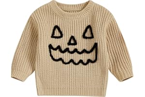 AUJUBUY Halloween Clothes Sweater Toddler Baby Boy Girl Pumpkin Face Sweater Warm Pullover Sweatshirt Knitwear Fall Winter Clothes