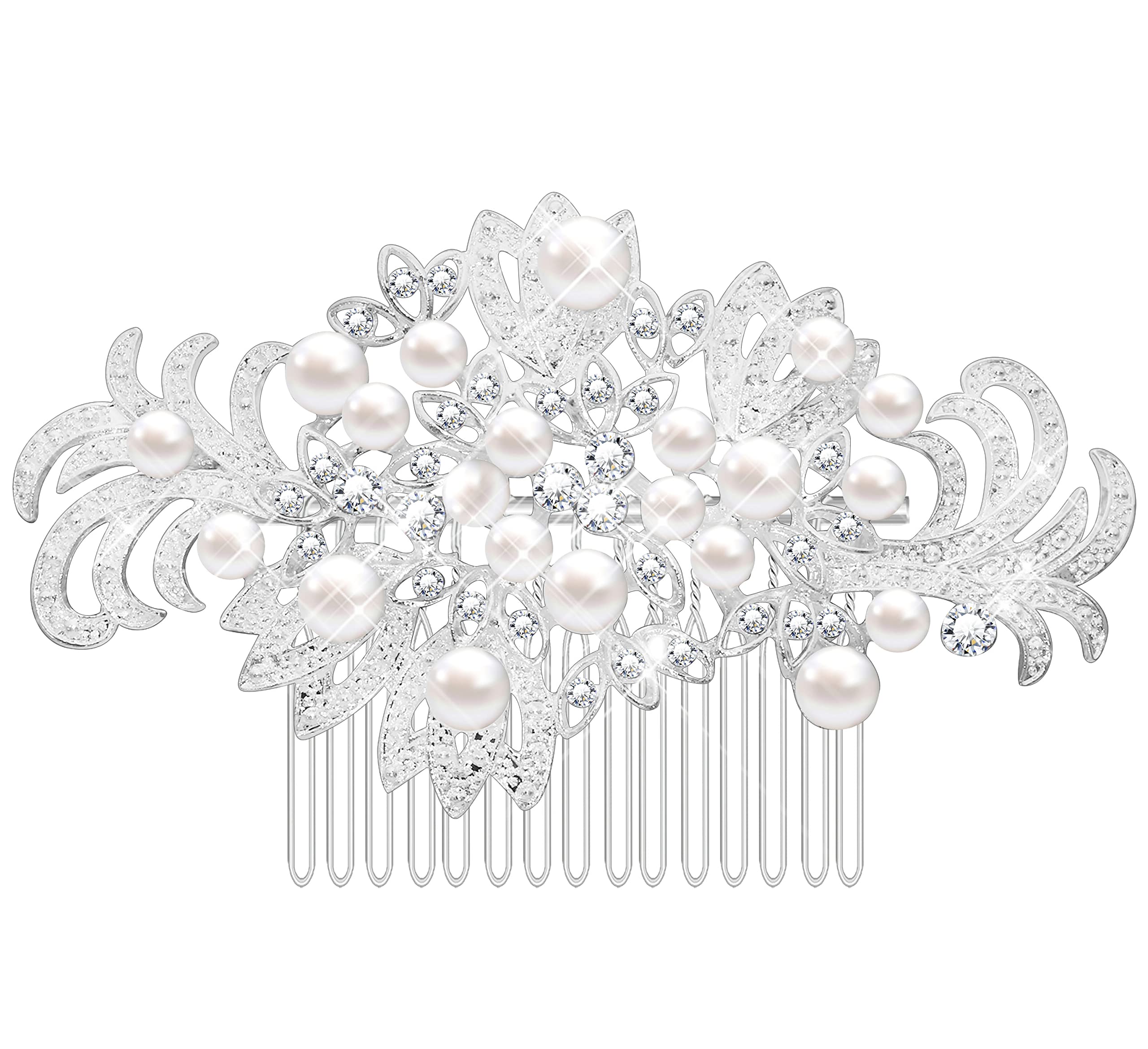 KristLand Bridal Hair Combs Wedding Flower Hair Combs for Women Crystal Pearl Hair Accessories for Bride Bridesmaid Silver Color Combs Rhinestone Party Engagement for Ladies Girls