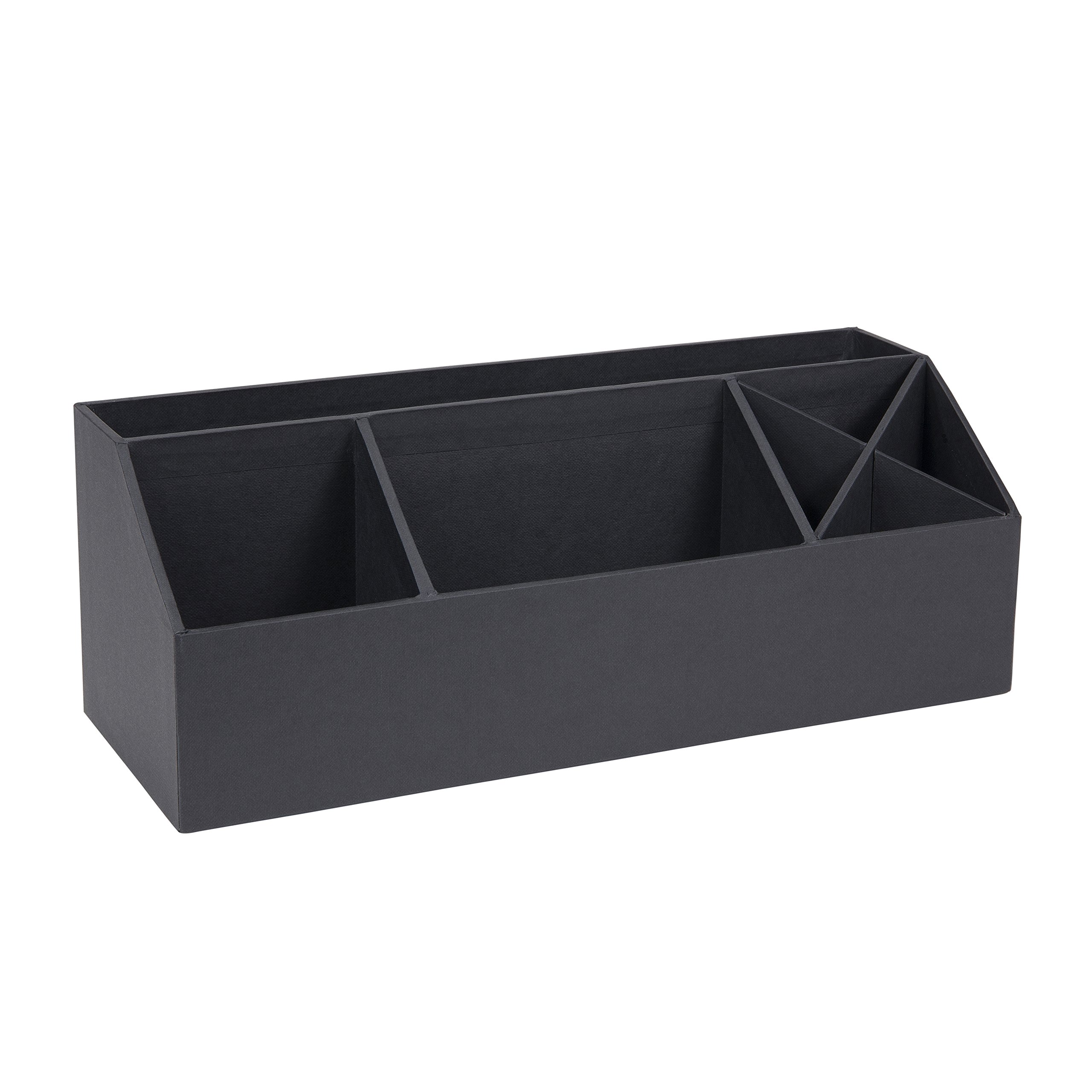 Bigso Box of Sweden Desk Storage Organiser with 4 Compartments - Stationery Storage for Notes, Paperclips, Pens etc. - Pen Holder Made of Fibreboard and Paper in Linen Look - Dark Grey