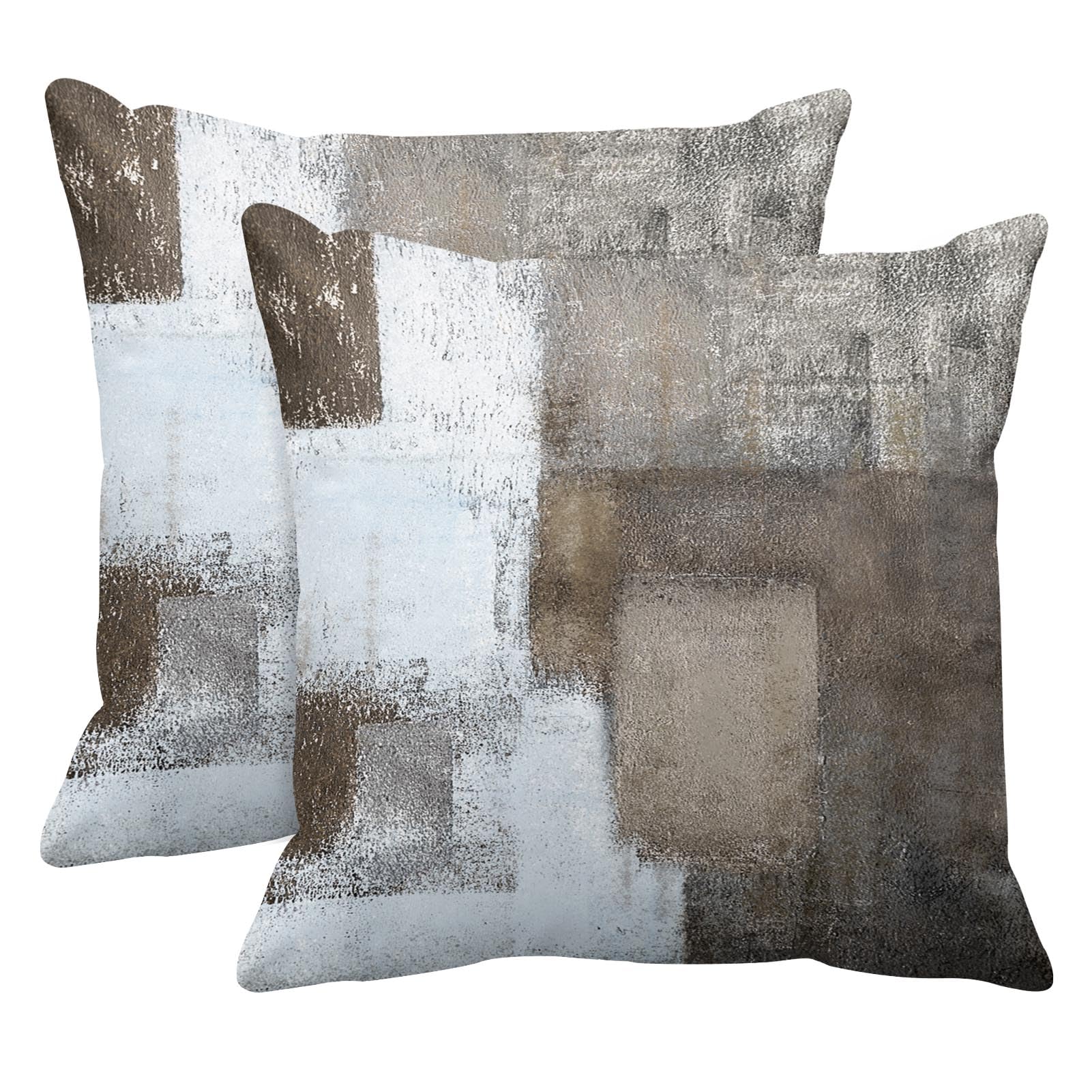 Emvency Set of 2 Brown White and Grey Throw Pillow Covers Modern Abstract Painting Artwork Decorative Pillow Cases Home Decor Standard Square 20x20 Inches Pillowcases