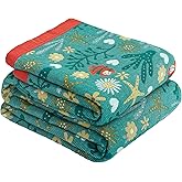 Boho Throw Blanket, 100% Organic Cotton Skin-Friendly Breathable Ultra Soft Bed Quilt Throw - All Season Blue & Red FishFarmhouse Decor Blanket for Sofa Couch Chair and Gift. 60" x 80"