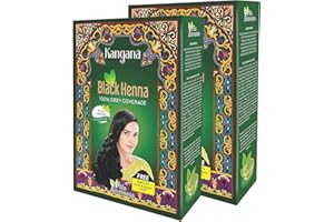 Kangana Black Henna Hair Color - 100% Grey Coverage | Natural Hair Dye - 6 Pouches (60g/2.11 Oz) - Pack of 2