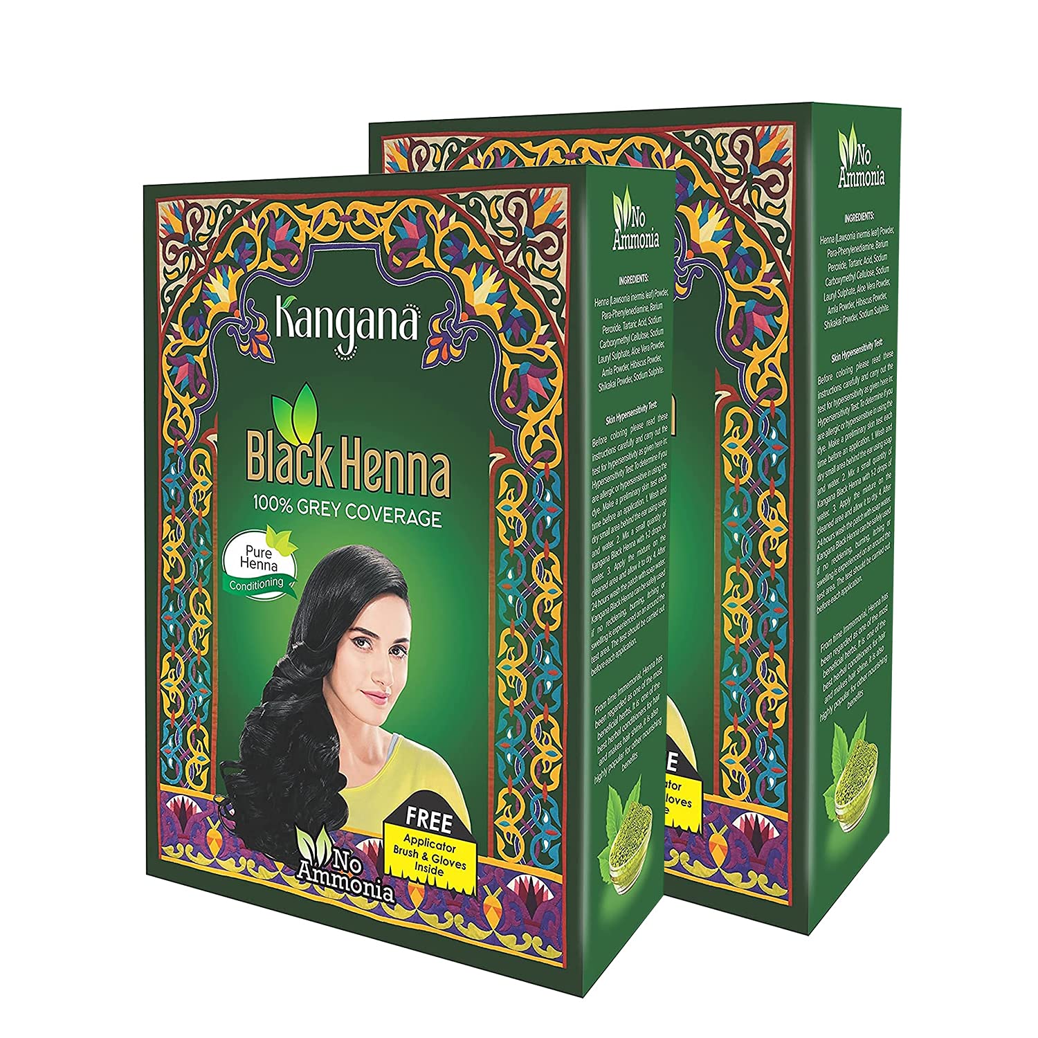 Kangana Black Henna Powder for 100% Grey Coverage | Natural Black Henna Powder for Hair Dye / Color | Naturals Henna Hair Color - 6 Pouches Inside- Total 60g (2.11 Oz) - Pack of 2 : Beauty