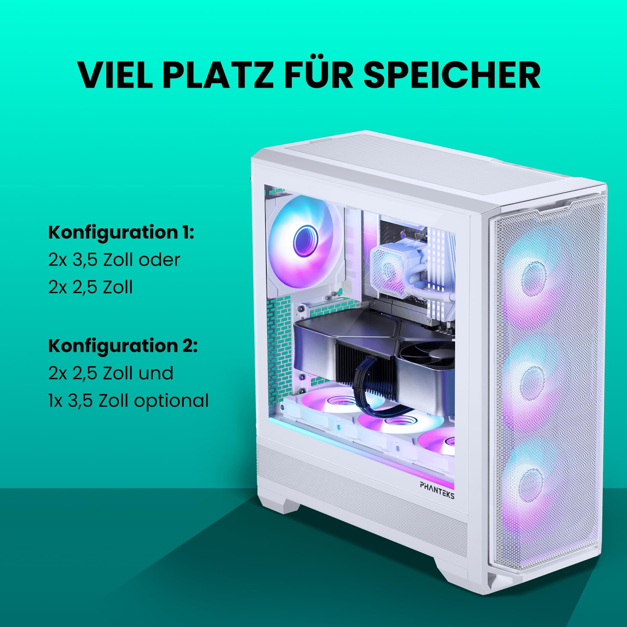 PHANTEKS Eclipse G400A Gaming Midi Tower Weiß – PC Gehäuse mit 4X 140-mm-D-RGB-Lüftern, Tempered Glass, Mesh-Front, E-ATX kompatibel, 360mm Radiator Support, optimiertes Kabelmanagement 3