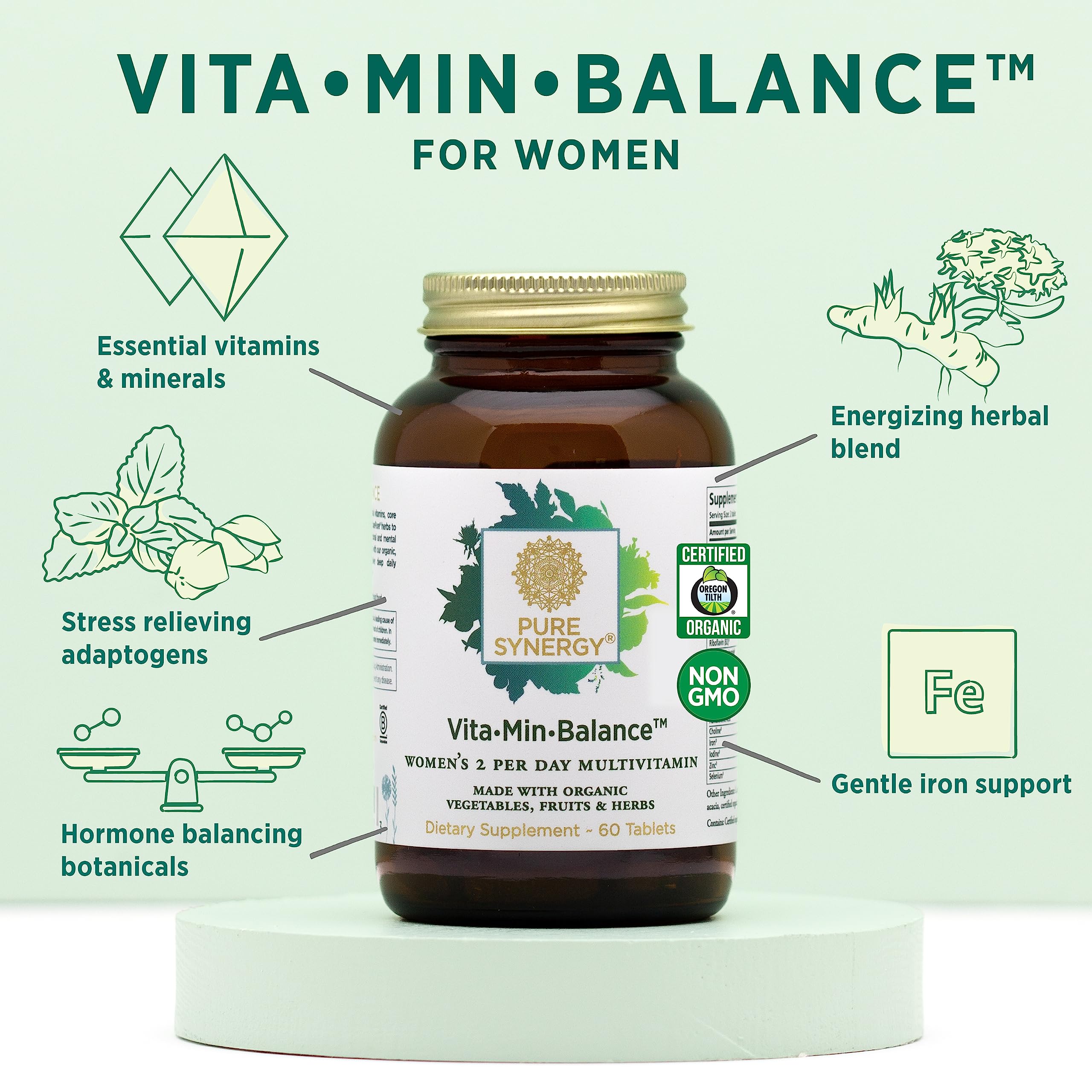 PURE SYNERGY Women’s Multivitamin, Stress, and Energy Essentials Bundle | Whole Food Multi with Adaptogens | Natural Vitamin C Immune and Skin Supplement | Vegan, Non-GMO, and Organic Ingredients
