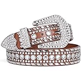 SUOSDEY Rhinestone Belt for Men Women Western Cowboy Cowgirl Bling Studded Leather Belt for Jeans Pants