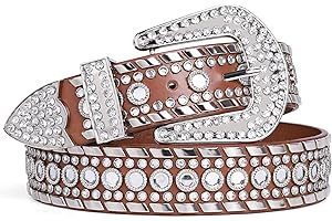 SUOSDEY Rhinestone Belt for Men Women Western Cowboy Cowgirl Bling Studded Leather Belt for Jeans Pants