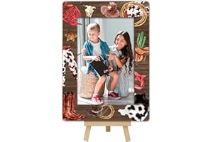 OXRUN Wild Western 4x6 Picture Frame, Cowboy Wooden Photo Frame with Easel, Display Photo Insert, Newborn Gifts, Nursery Decor - A08