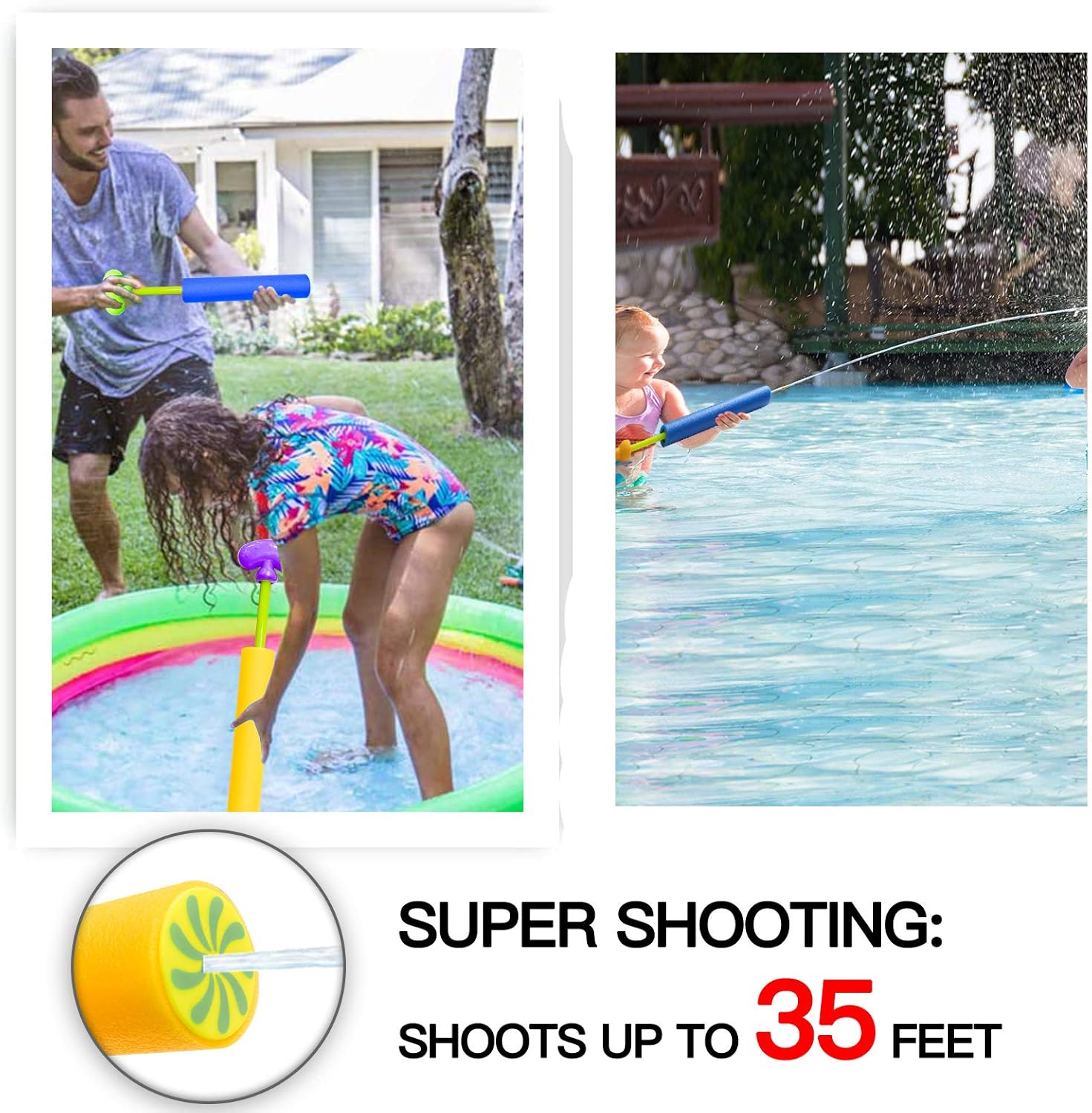 Kidcia Water Gun, 9 PCS Pool Toys,Water Cannon for Kids with arc Handle, 35FT Long Shooting Range Length Squirt Gun for Adults&Kids&Boys&Girls, Blaster Foam Shooter Set Pool Toys in Pool Summer Beach: Toys & Games