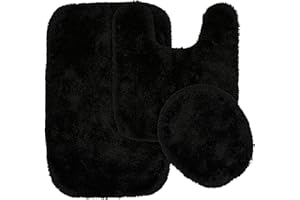 Garland Rug Finest Luxury Black 3-Piece Set Ultra Plush Washable Bath Rug Set Basin Blue - Soft, Absorbent, And Stylish For Your Bathroom