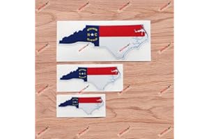3S MOTORLINE North Carolina State Flag Map Outline Vinyl Decal Sticker - 3 Pack Reflective, 3 Inches, 4 Inches, 6 Inches - for Car Boat Laptop Cup Phone