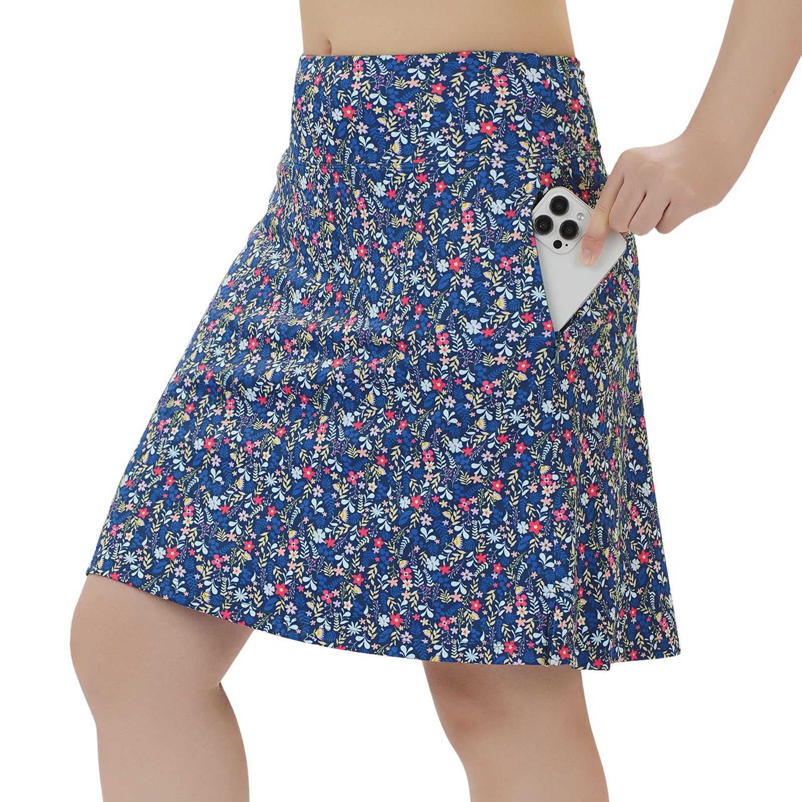 ANIVIVO Women's Skorts Skirts 20" Knee Length,Tennis Golf Pickleball Sports Skirts with High Waisted Zipper Pockets(Bluemulti Flowers,S) Image