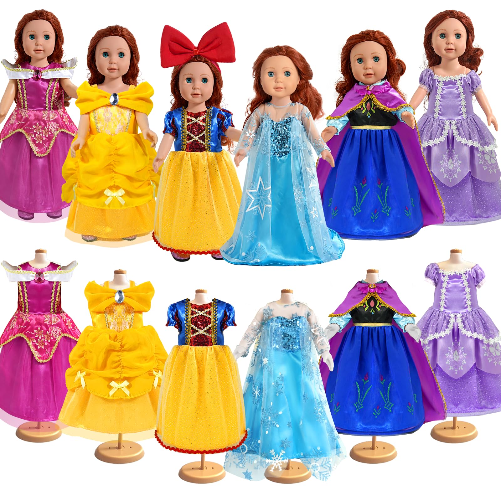 WONDOLL 18 inch Doll Clothes and Accessories, Pricess Costumes Dress, 6 Pieces, 18 inch