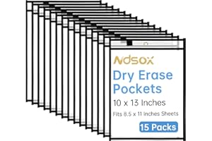 Ndsox 15 Packs Oversized Dry Erase Pockets Reusable Plastic Sleeves Clear Job Ticket Holders Heavy Duty Transparent Hanging Sheet Protectors for Teacher Classroom School Office Work Warehouse, Black