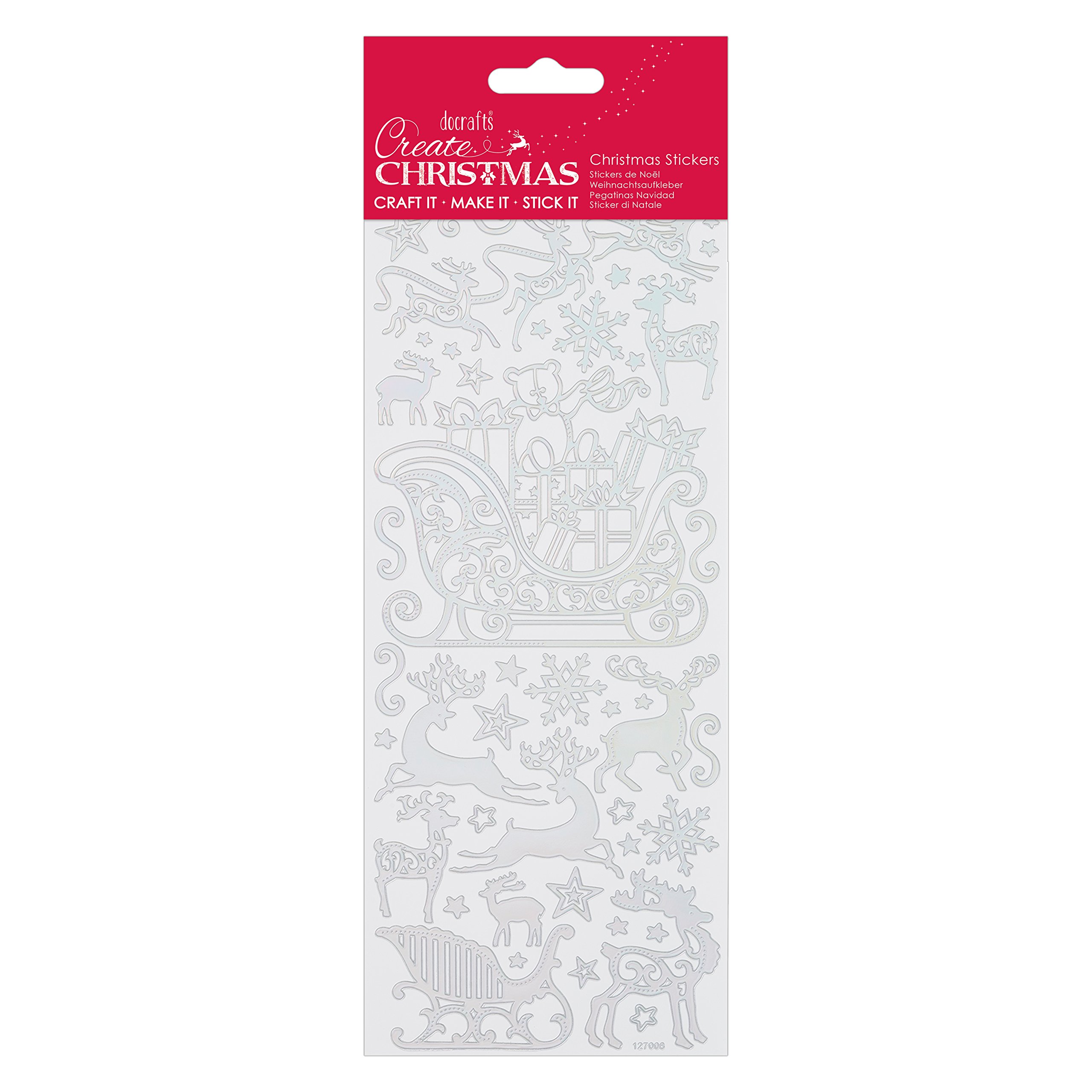 Create Christmas Outline Stickers, Reindeer, Silver, Single Sheet, Christmas Stickers for Kids and Adults, Ideal Labels for Card Making, Craft Projects and Scrapbook Stickers