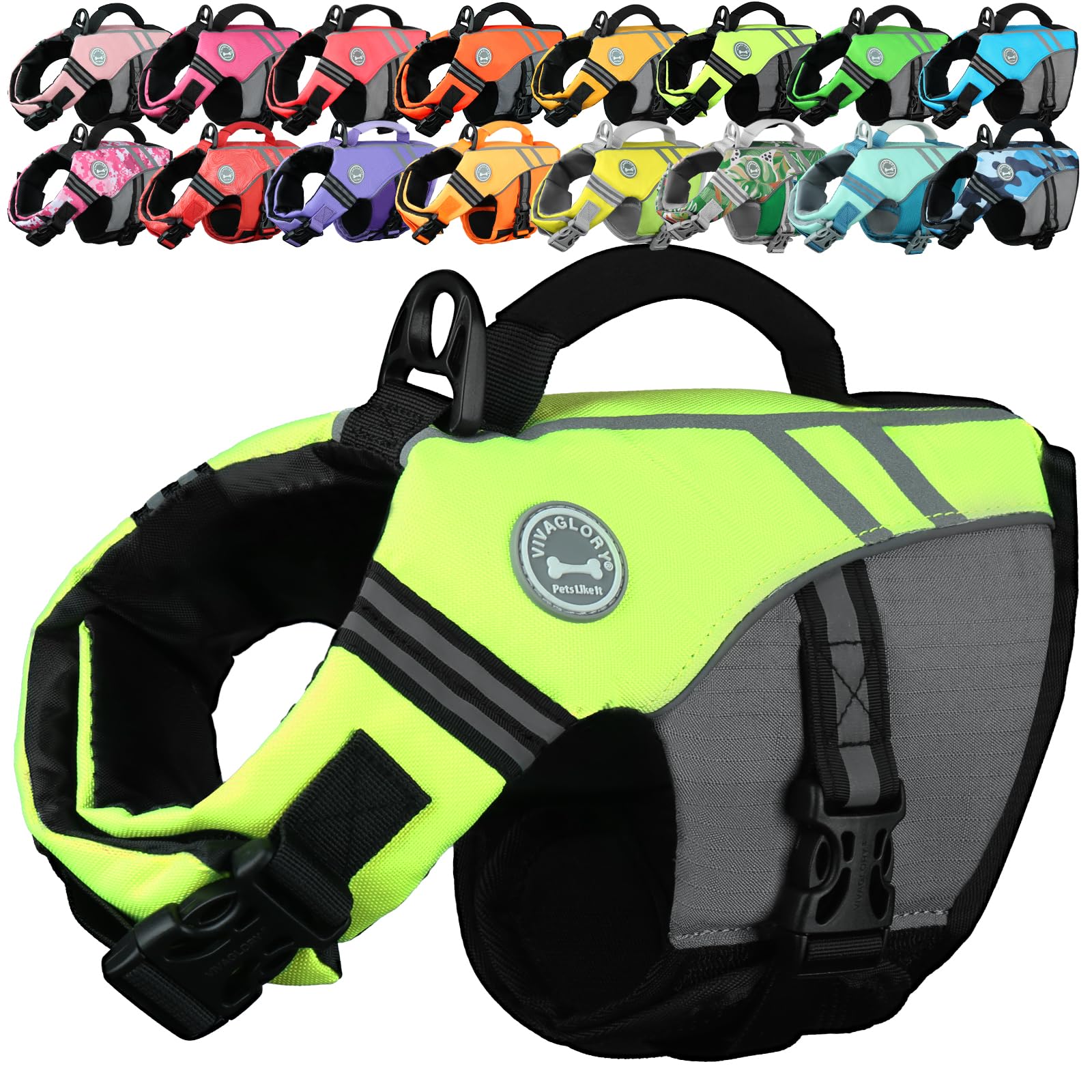 VIVAGLORY Sports Style Dog Life Jacket, Dog Buoyancy Jacket for Swimming & Boating, Ripstop & Buoyancy for Doggy, Life Vest with Handle, XS, Bright Yellow