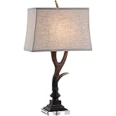 JONATHAN Y 29.5" Brown/Clear Antler Rustic Table Lamp for Cabin Decor, Faux Resin and Crystal Base, Light Grey Linen Shade, L