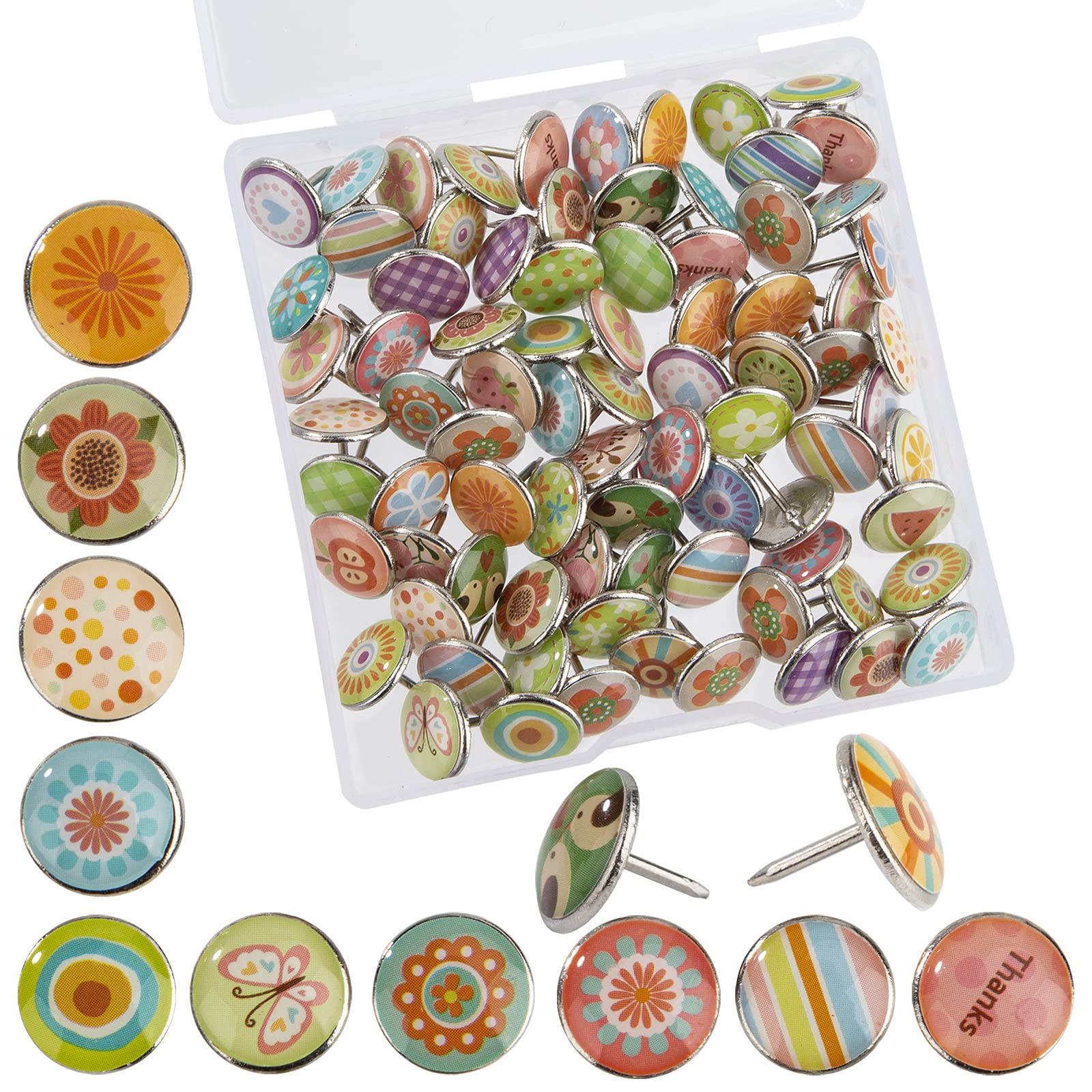 Decorative Drawing Pins Fashion Push Pins Metal Thumb Tacks for Bulletin Cork Board Photos Wall Maps Random Patterns 80pcs