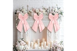 Suncalla 3 Pcs 2 FT Large Pink Valentine's Day Bow Decorations Big Satin Bows Hanging Wall Decors for Wedding Coquette Birthday Backdrop Bridal Shower Bachelorette Room Fireplace Party Supplies