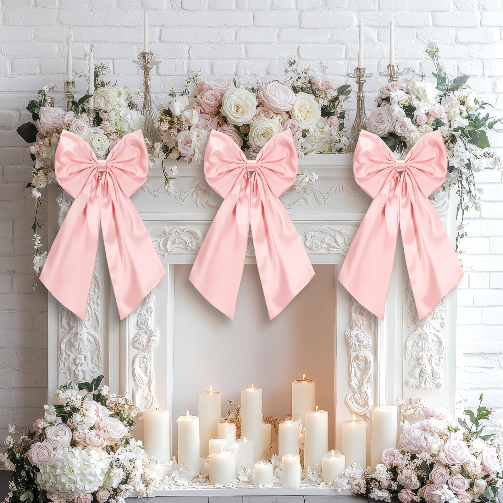 Photo 1 of Suncalla 3 Pcs 2 FT Large Bow Decorations Big Satin Bows Hanging Wall Decors for Room Fireplace Coquette Birthday Backdrop Bridal Shower Wedding Bachelorette Christmas Party Supplies(Pink)