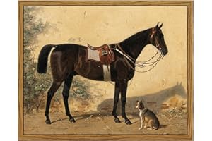 ARPEOTCY Framed Canvas Horse Wall Art, Horse Art Print for Home Decor, Rustic Farmhouse Country Wall Decor for Living Room, Bedroom, Bathroom, Office, 8x10 inch (Rappe mit Hund)