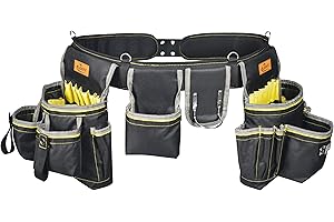 Aupofit 6Pcs Tool Pouch Belt 40 Pockets and Loops, Electrician Tool Belts with Speed Square Snap & Hammer Holder, Lightweight Framers Construction Roofing Tool Belt,Fits Waists 36-49In