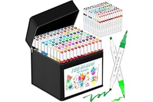 AMAMAO 120 Alcohol Markers Brush & Chisel Tip - Professional Grade Alcohol-Based Dual-Tip Markers for Drawing, Sketching & Painting - Vibrant Coloring Set for Artists, Kids & Adults