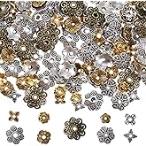 Grevosea 100g Spacer Beads Caps, Bead Caps for Jewelry Making Tibetan Style Flower Bead Cap Antique Gold Silver Bronze Alloy Spacer Beads for DIY Bracelet Necklace Earrings Jewelry Making 7 Styles