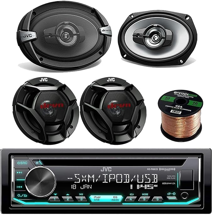 Single DIN Car Audio CD Player Receiver Bundle Combo with 2