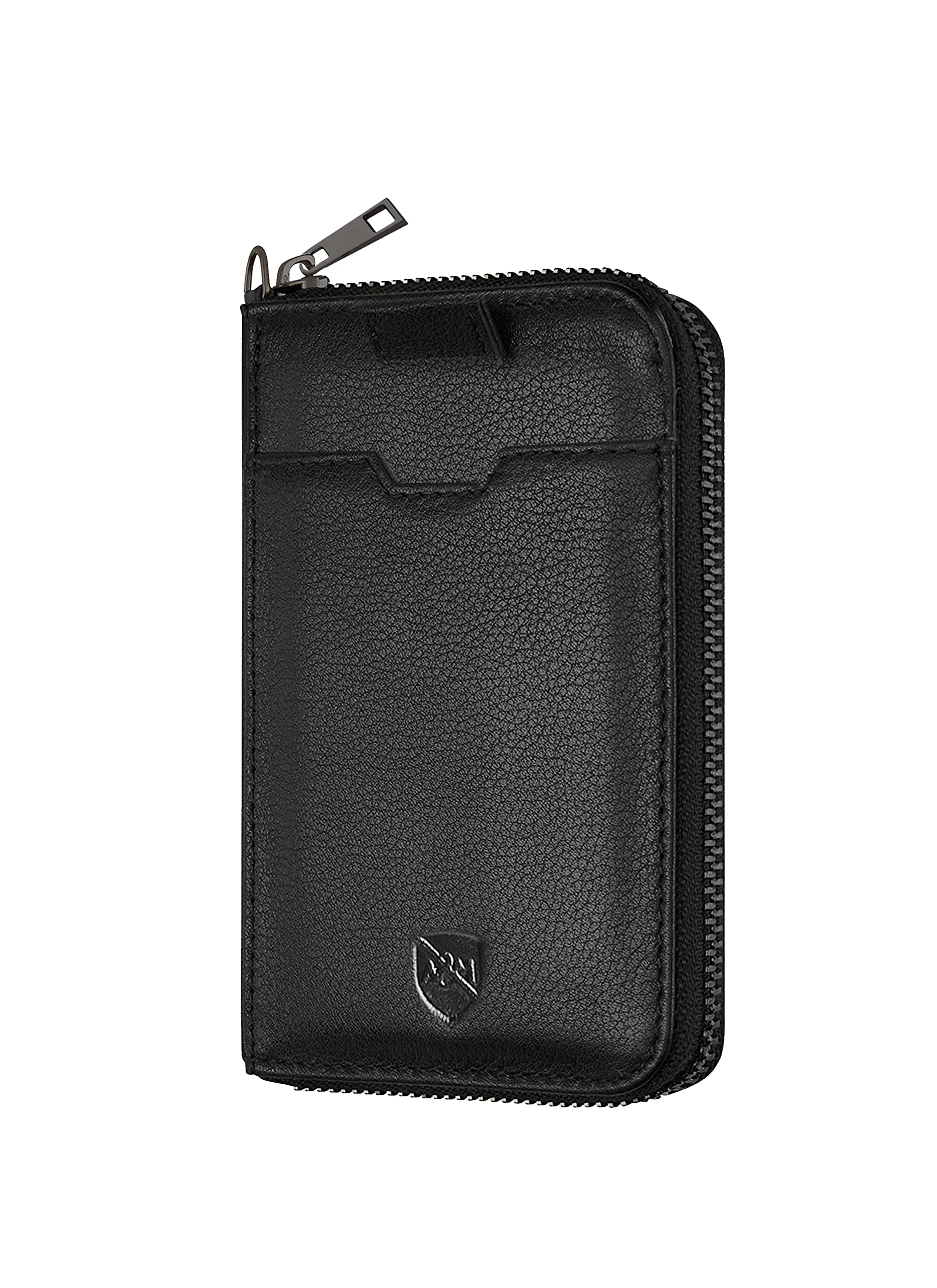 ALLEN & MATE 100% Leather Slim Wallet for Men – RFID Blocking Credit Card Holder with Zipper, Minimalist Front Pocket Bifold, Holds 8 Cards Gift for Men & Women (Black)