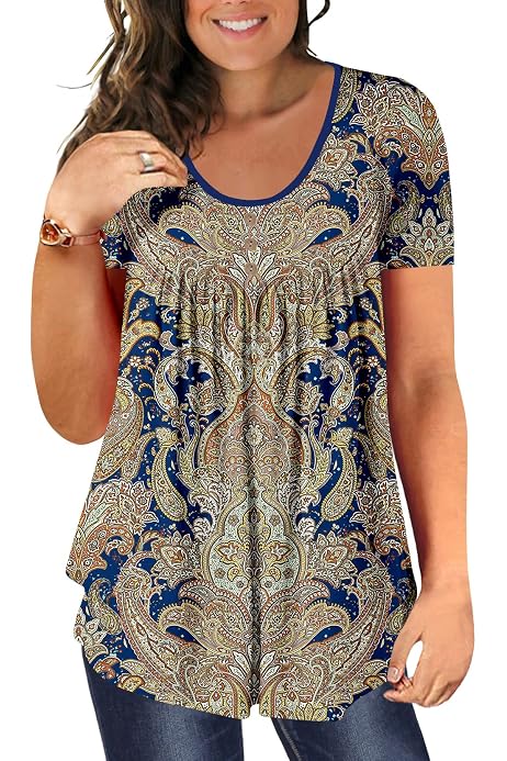 JollieLovin Women's Plus Size Tunic Top – Short Sleeve Loose Fit T-Shirt (Navy Blue, Sizes S-3X) - View #3