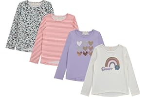 BTWEEN Girls Long Sleeve Fall Graphic Tops, School & Sports Tees, 4 Pack Multiple Pattern Tshirts