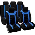 FH Group Full Set Cloth Car Seat Covers for Low Back Front Seat Covers, Airbag Compatible, Split Bench Rear Seat, Universal Fit, Washable Seat Cover for SUV, Sedan, Van, Blue