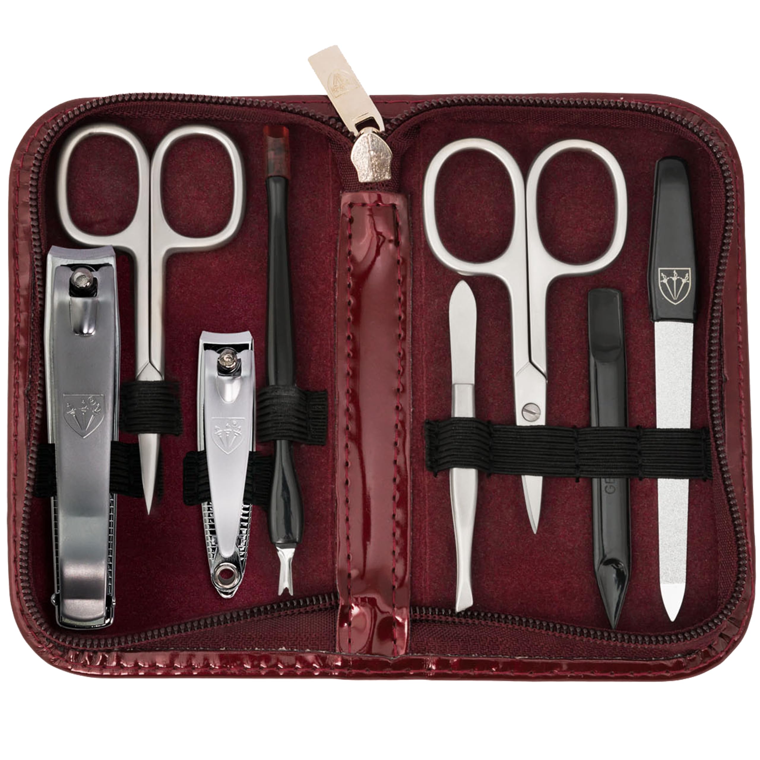 3 Swords Germany - brand quality 8 piece manicure pedicure grooming kit set burgundy synthetic leather case in gift box, Made by 3 Swords